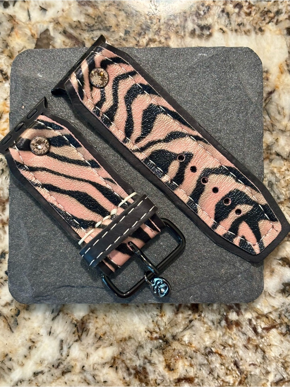 Pink and Black Zebra Print Leather Watch Band